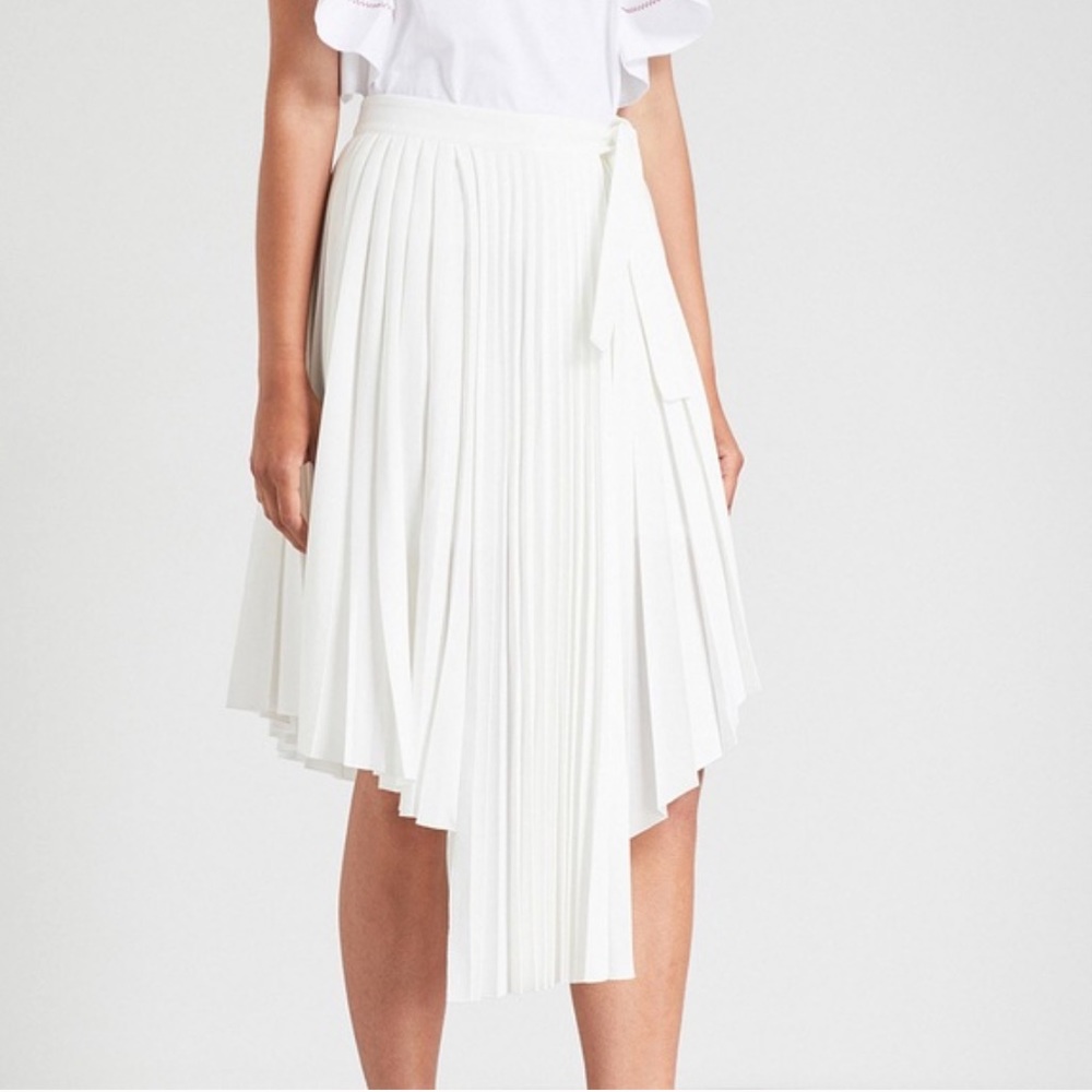 Maje White Asymmetric Pleated Midi Skirt